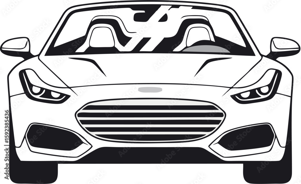 Obraz premium Top-down line drawing of a modern car, showing its body, wheels, and windows.