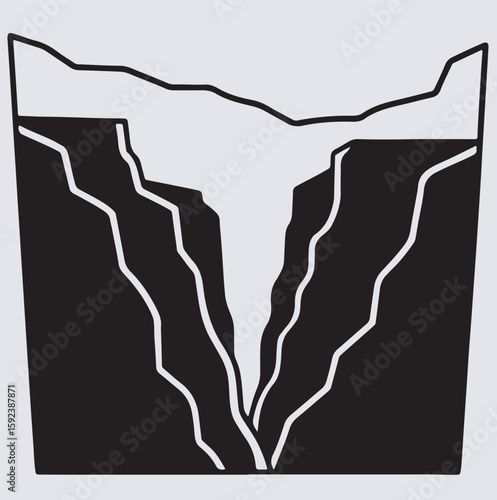 canyon walls with depth silhouette vector art illustration