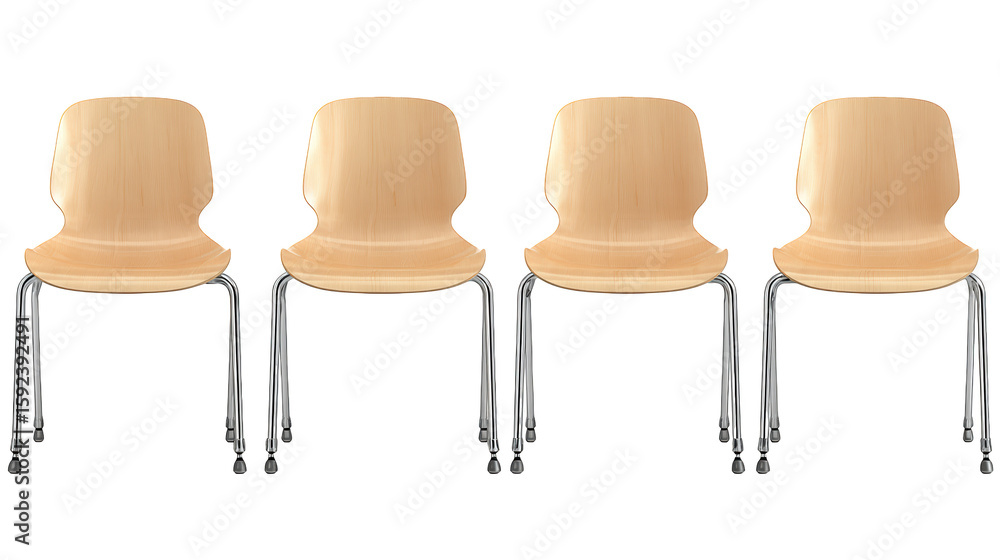 Obraz premium Four modern chrome and wood dining chairs, a stylish seating solution for your kitchen or dining area