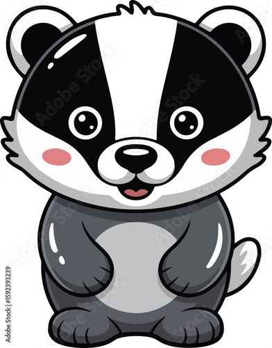 A cute cartoon badger with black and white markings