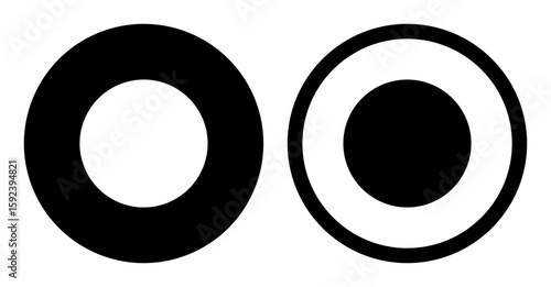 A pair of mono vector radio button icons with one filled and one outlined designed for user interface elements web forms and UX UI design projects.