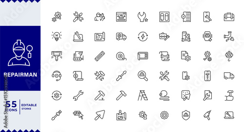 Pixel Perfect,Repairman outline icons related to easter. Linear icon collection. Editable stroke. Vector illustration