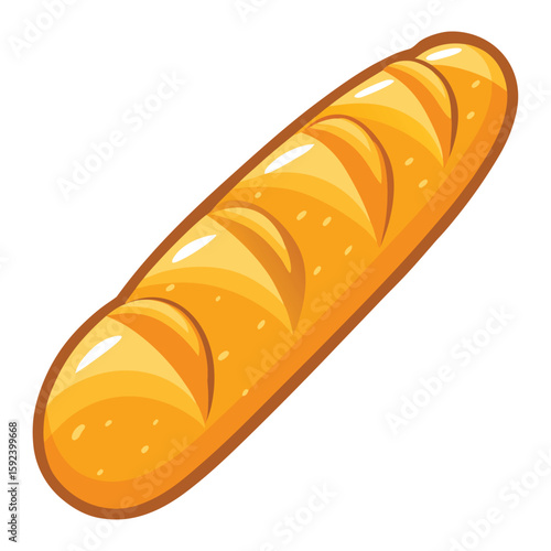 Crusty fresh baguette, golden and elongated, on a clean white background.