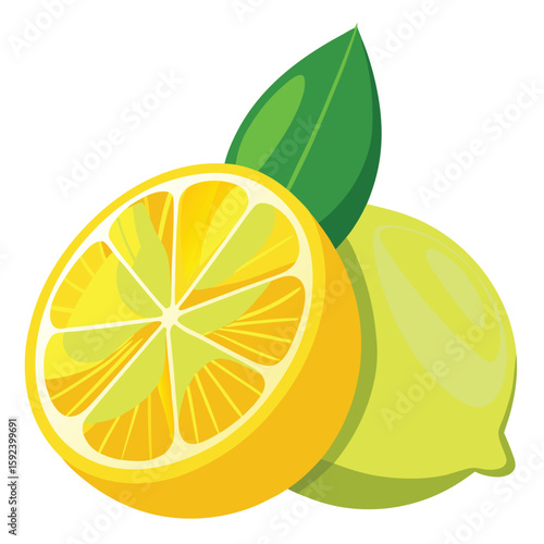Bright fresh lemon, cut in half to show its juicy interior, on a clean white background.