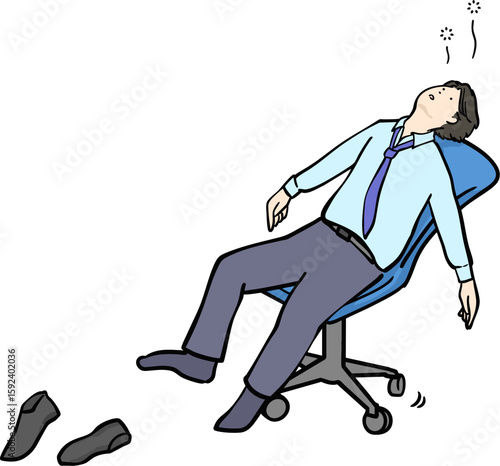 椅子にもたれてぼんやり放心状態のスーツ男性のイラスト
