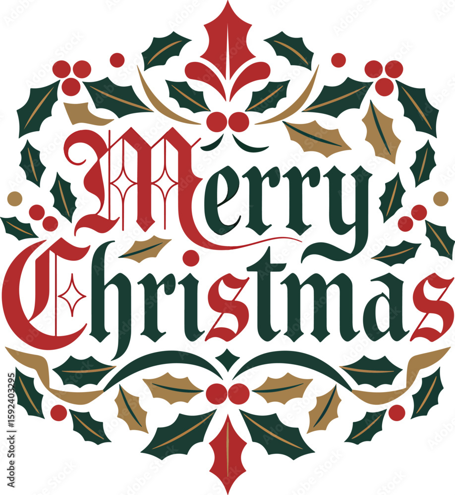 Fototapeta premium Elegant merry christmas typography and lettering design with festive colors