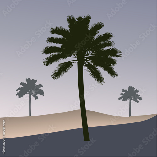 desert palms and sand dunes seamless vector pattern in olive and warm dune gradients