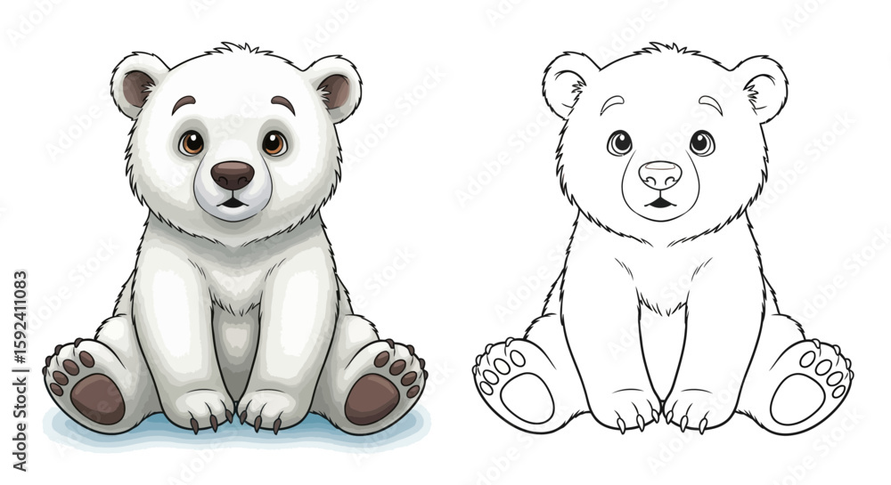 Obraz premium Adorable Baby Bear Sitting with Smile and Paws Up: Split-View Illustration