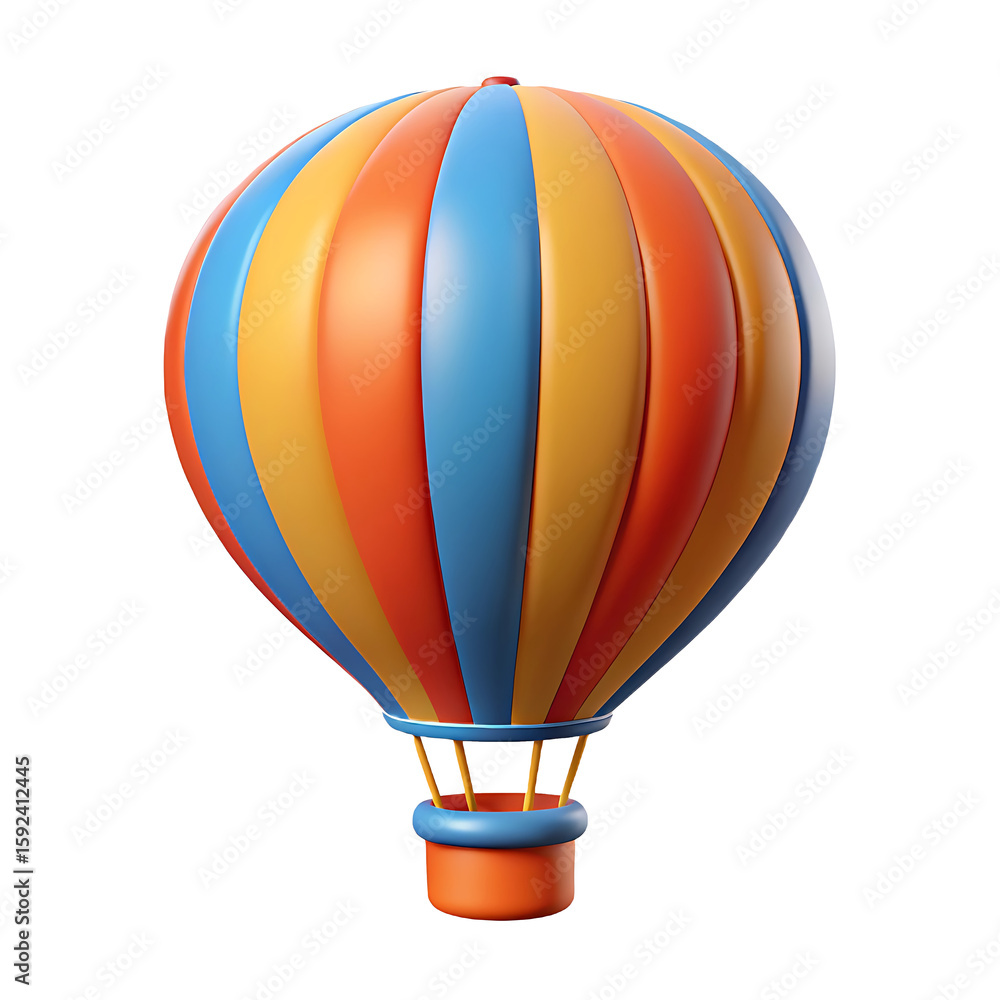 Naklejka premium Colorful hot air balloon with basket isolated on transparent background