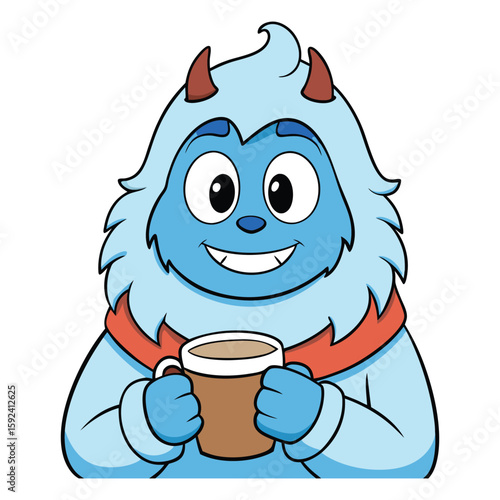 Blue yeti holding a coffee mug bigfoot monster