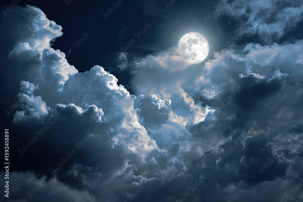 Obraz premium Full moon behind dark clouds