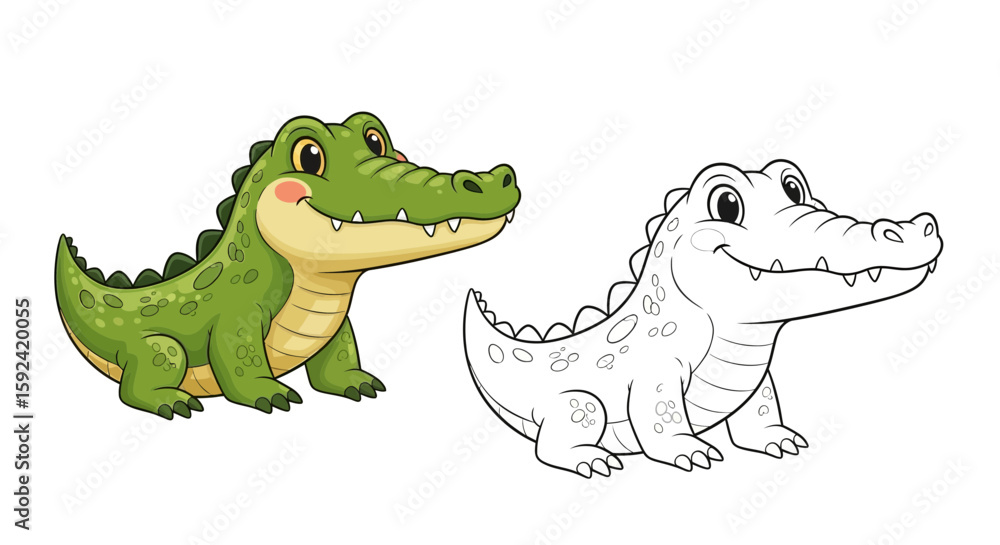Fototapeta premium Playful crocodile character with a bumpy back and cute eyes (2).jpg