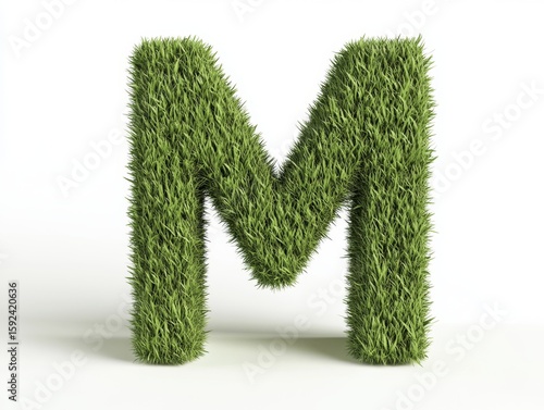 Green grassy letter M covered in natural grass texture
