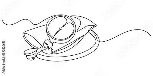 Electronic medical tonometer for measuring blood pressure. Medical healthcare check up analysis, Continuous one line drawing sphygmomanometer. World hypertension day concept. Single line draw design. 