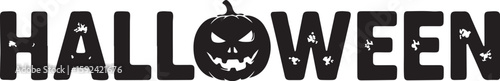 Vector art of halloween word with a scary pumpkin in the middle