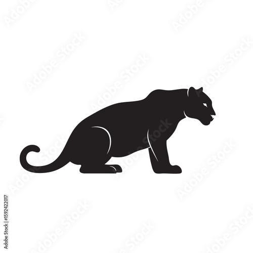 Black Panther Silhouette Crouching and Staring, a Vector Style Illustration
