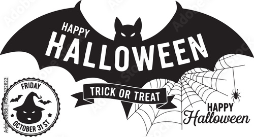 Vector art of happy halloween bat graphic with trick or treat elements
