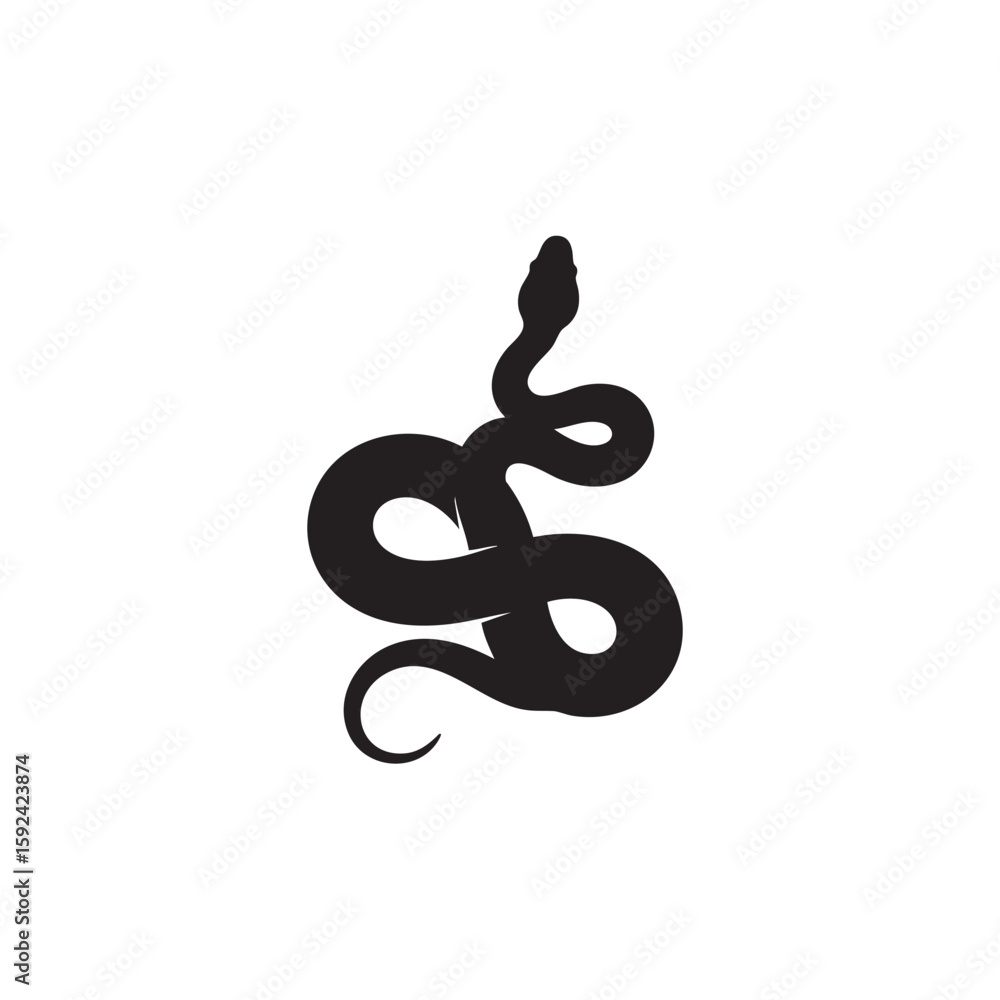 Obraz premium Stylized black snake illustration with curled body and raised head