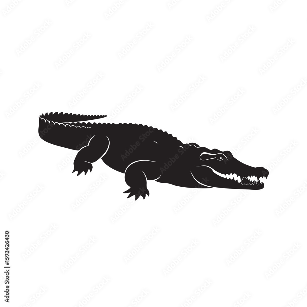 Naklejka premium Silhouette of a menacing crocodile on the prowl with its razor teeth