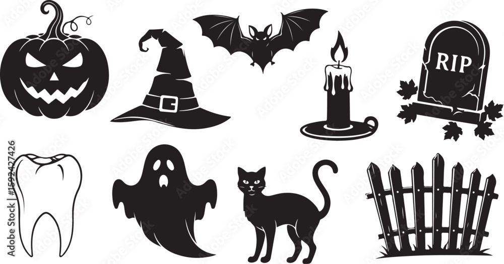 Obraz premium Vector art of assortment of halloween icons and symbols