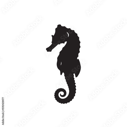 Striking silhouette of a seahorse against a stark white background, artistic rendering