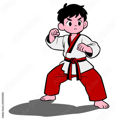 taekwondo player poomsae kid boy junior  black belt illustration vector