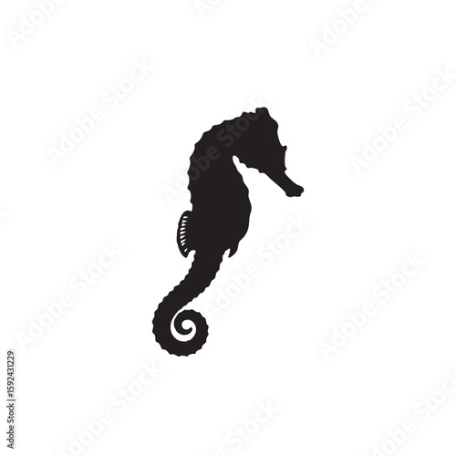 Elegant black silhouette of a seahorse against a clean white background