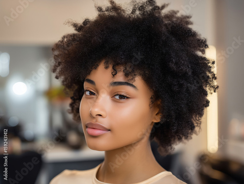 Portrait of a Woman With Natural Curly Hair in a Studio Setting