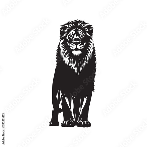 Majestic Lion in Silhouette Standing Tall and Strong on White Background