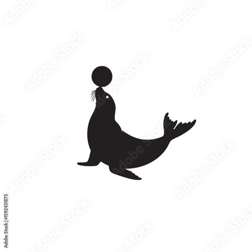 Silhouette illustration of a sea lion balancing a ball on its nose