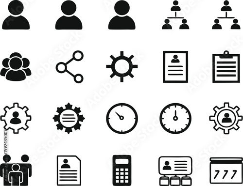 Business organization chart and icons silhouette