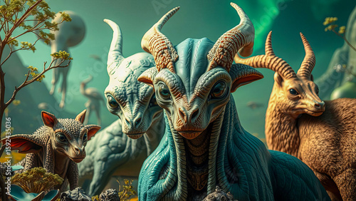 An illustration of alien life forms in a defensive stance.