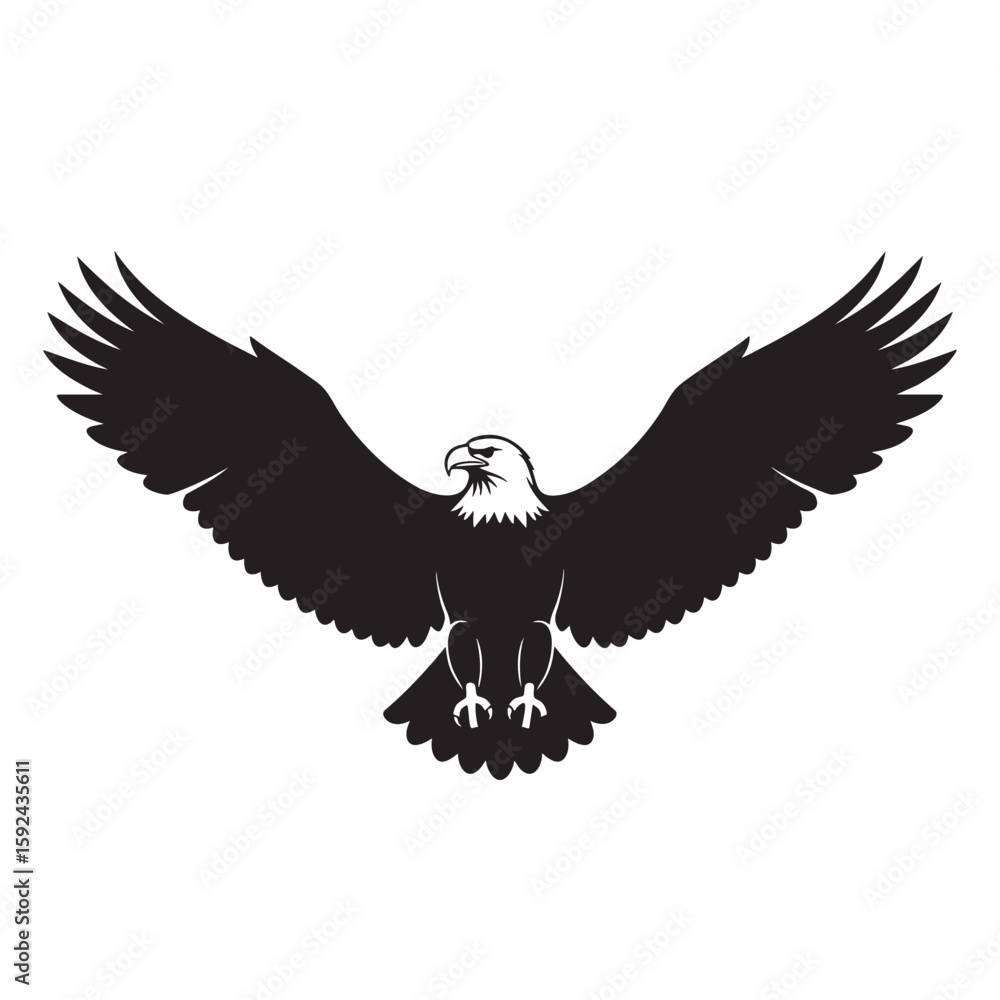 Obraz premium Majestic bald eagle soars with its wings fully extended in graphic style