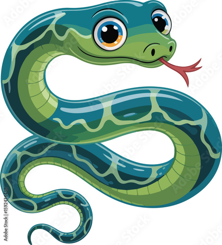 Cute cartoon snake with big eyes and its tongue out