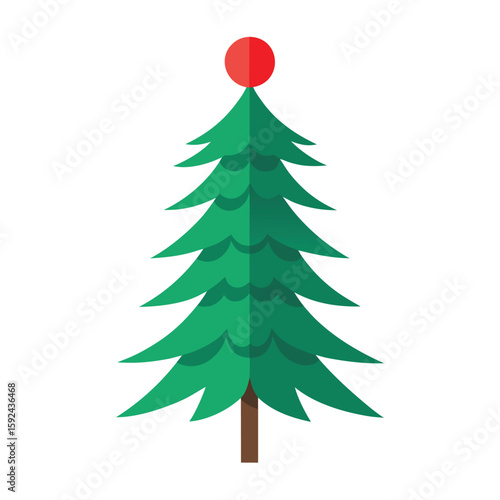 Minimalist pine tree with a single red ornament, a simple festive holiday design.