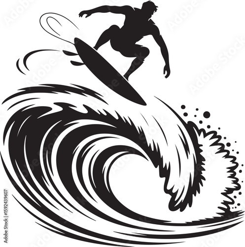 Surfboard Rider on Ocean Wave Design

