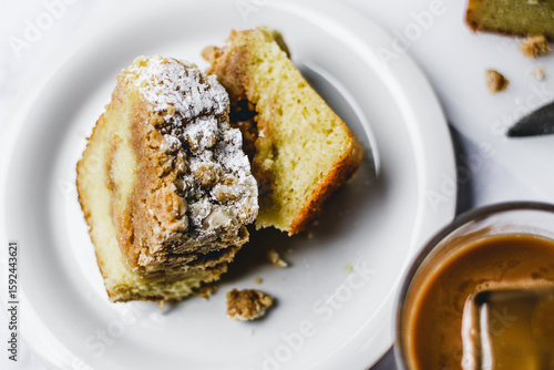 Coffee Cake with iced coffee