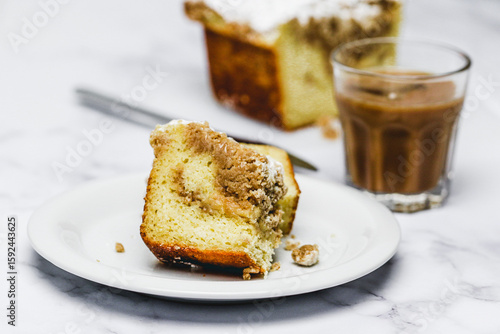 Coffee Cake with iced coffee