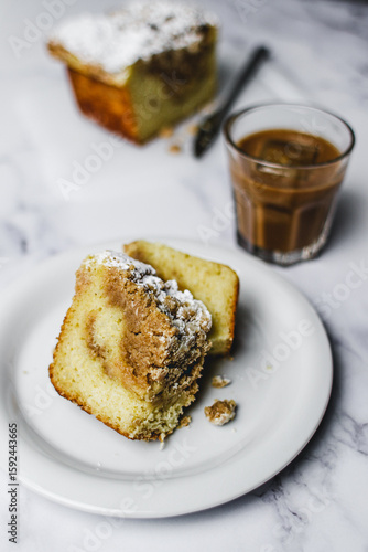 Coffee Cake with iced coffee