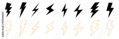 Webflash thunder power icon, Lightning bolt icon with thunder bolt - Electric power icon symbol in thin line, outline and stroke style for apps and website . EPS 10 .