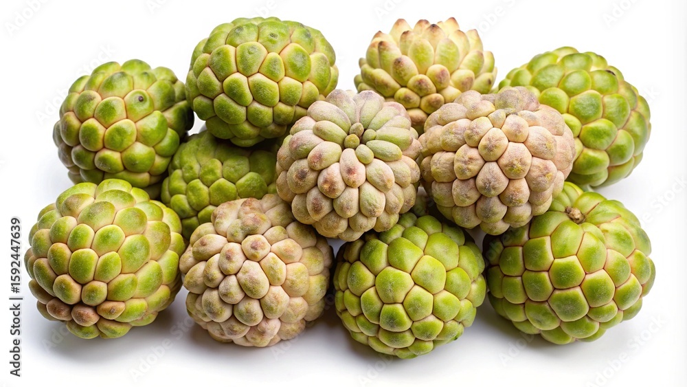 Fototapeta premium A pile of sugar apples, also known as sweetsops, on white surface