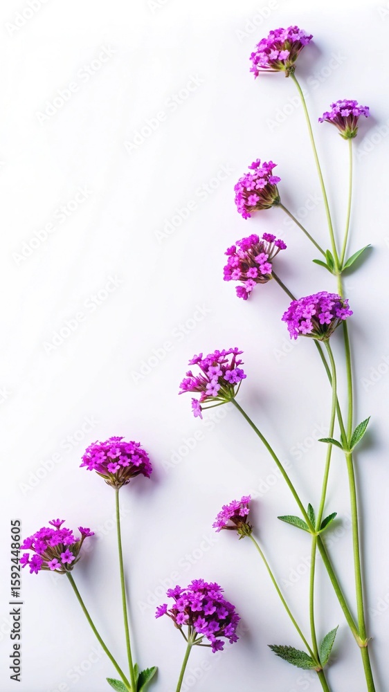 Obraz premium Arrangement of Verbena Flowers on a White Background Creating a Clean and Minimalist Aesthetic