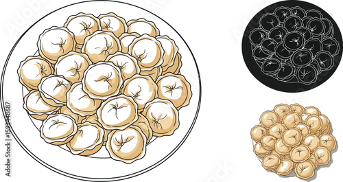 A delightful plate of pelmeni dumplings, a traditional dish, is showcased with artistic flair, offering a glimpse into culinary traditions and the comfort of homemade food.