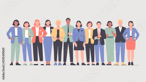 Vector SVG Illustration of Diverse Business People in Modern Flat Style with Bright Colors for Corporate Branding and Digital Media