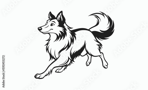 Collie dog silhouette, herding breed vector, domestic animal icon, Lassie dog silhouette vector illustration 