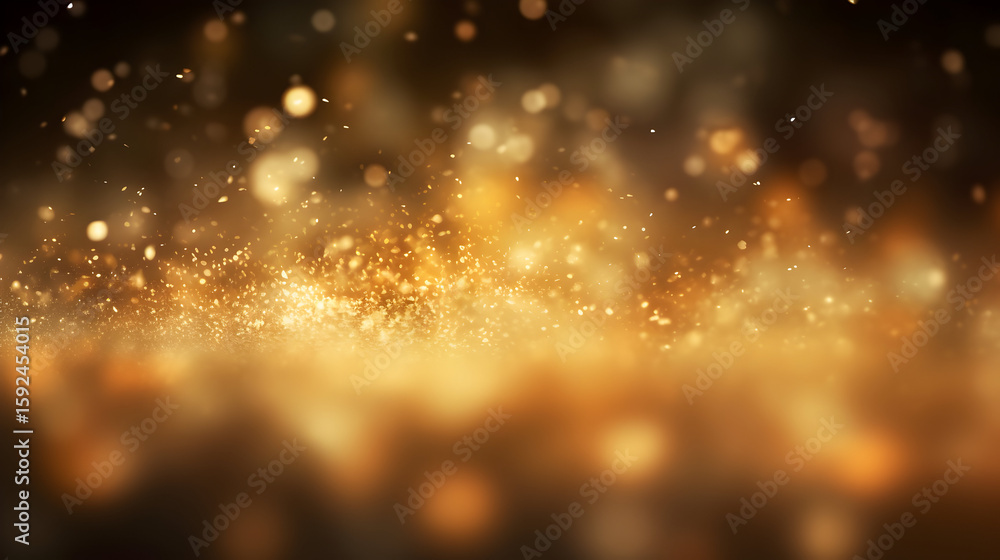 Naklejka premium Abstract golden bokeh light effect background with sparkling glitter dust and particles