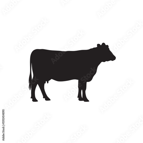 Cow Silhouette Vector Icon, Farm Animal Symbol for Beef and Dairy
