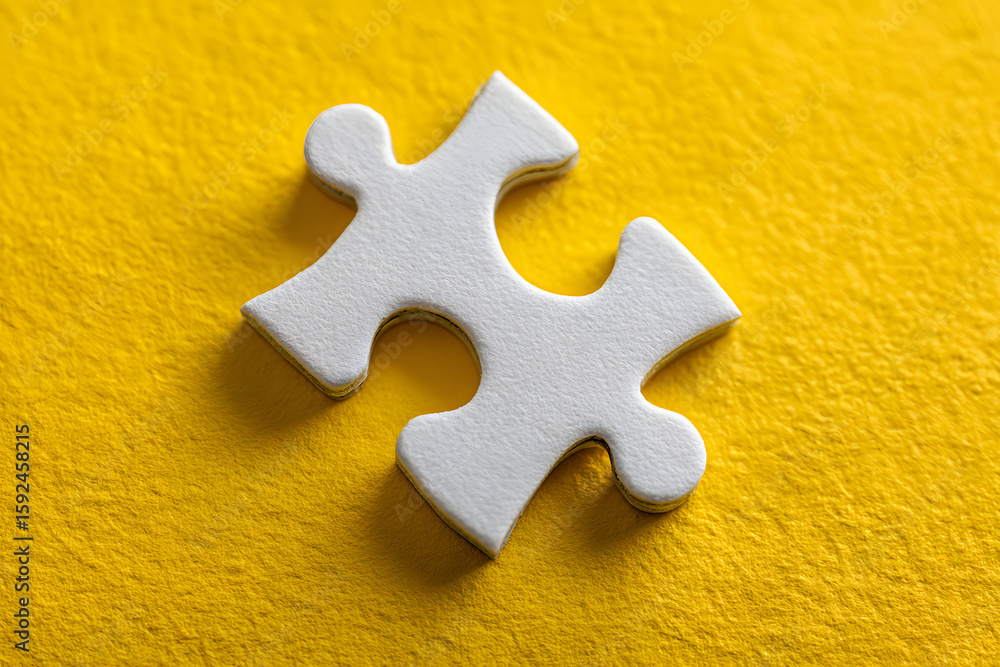 Obraz premium Missing puzzle piece on yellow background problem solving teamwork connection concept with copy space.