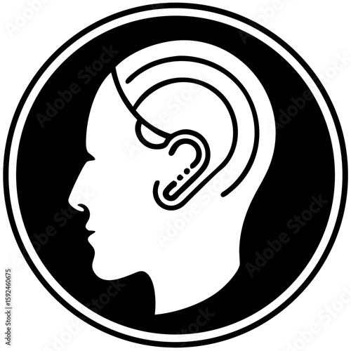 Hearing aid icon in profile view with minimalistic design  