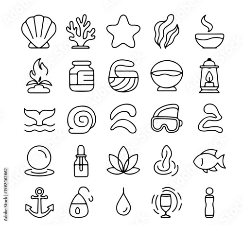 A collection of clean, simple line-art icons. This is an ideal visual resource for those seeking to represent coastal themes. 